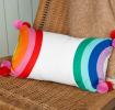 Embroidered cushion with pom poms - Rainbow
