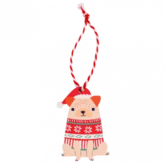 Wooden Christmas decoration pug dog front side